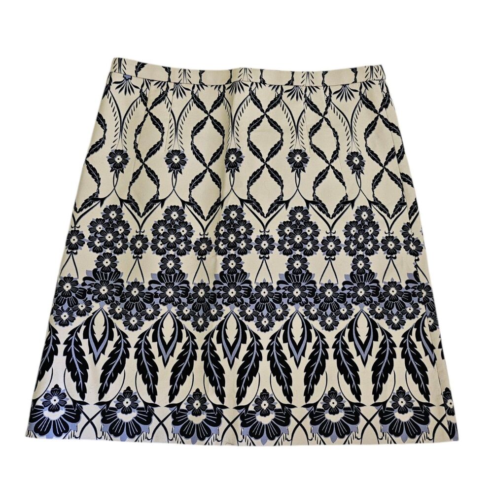 J. Crew Trellis Skirt Womens 6 Blue White Floral Lined Mini A-line Boho Zip Back